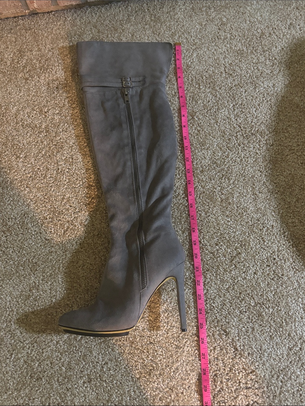 Grey Over-the-Knee Stiletto Boot with Side Zip